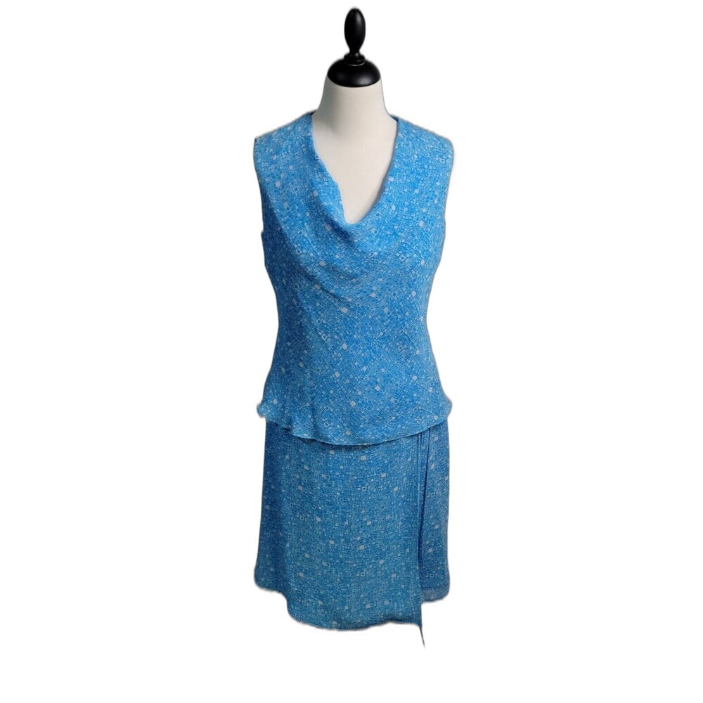 Vintage Cynthia Howie 2 Piece size 8 Silk Cowl Neck Blue White Sleeveless 90s